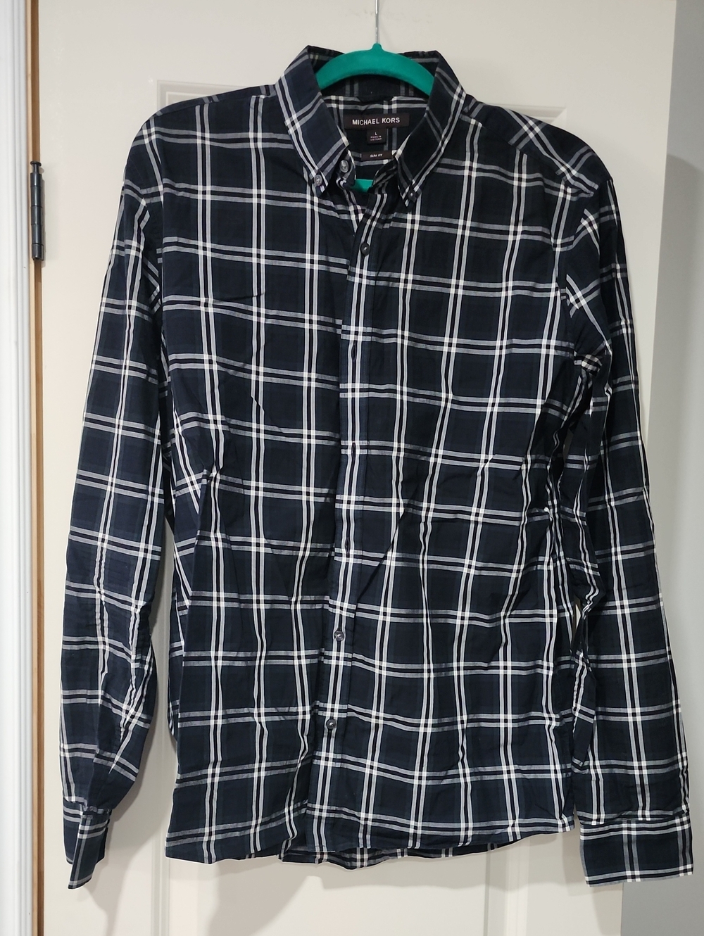 🍏Michael Kors Mens Slim Fit Plaid Button Down Shirt Slim Fit Plaid Shirt